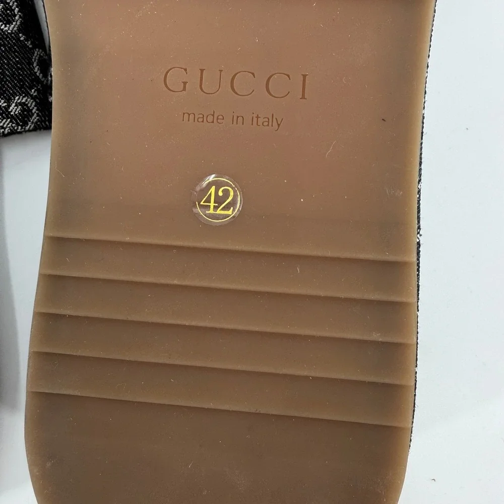 Gucci Platform Slides Womens 42/US 12 Black GG Monogram Denim Sandals Condition